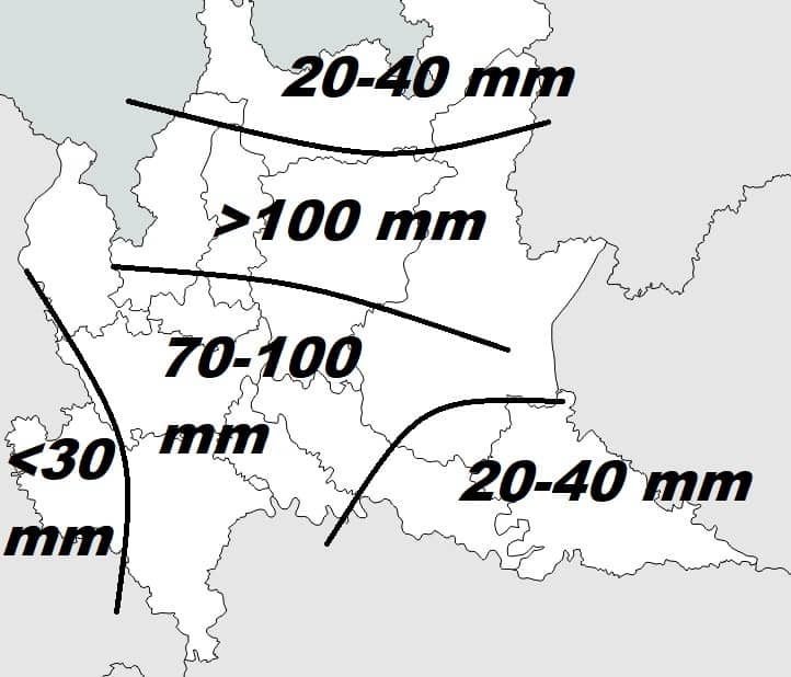 11 15 distribuzione piogge 13 15 novembre - DIRETTA METEO: che ondata di maltempo in Lombardia questi giorni! I dati