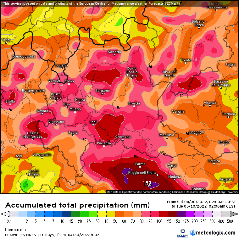 xx model en 343 0 modez 2022043000 240 1173 157 - Meteo Lombardia, le previsioni della pioggia dal Centro Meteo Europeo (ECMWF)