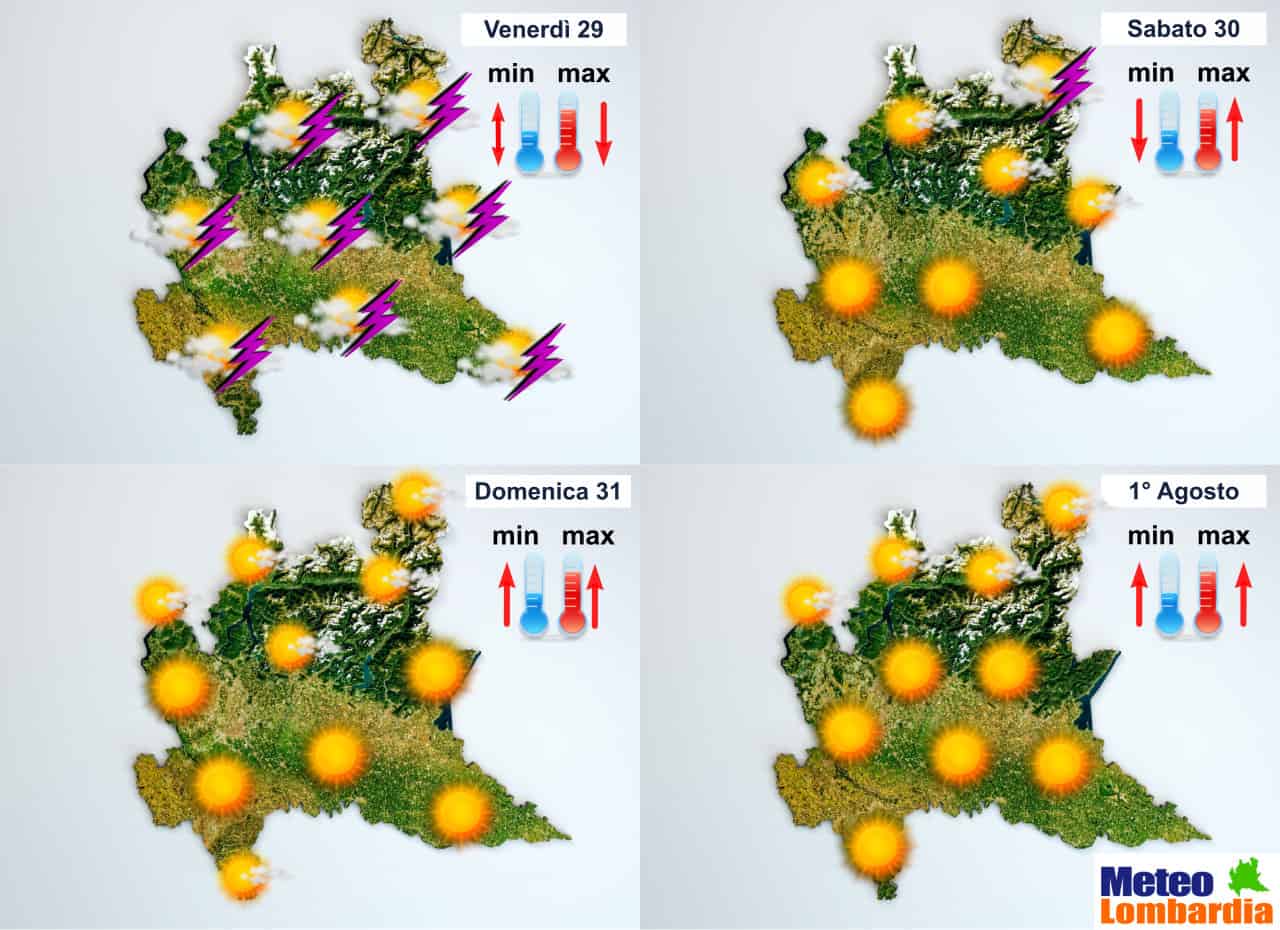 meteo lombardia del 29 07 - Meteo Lombardia, nuovi forti temporali. Rischio di alluvioni lampo, ma poi caldo africano